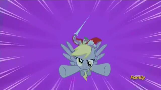 Size: 640x360 | Tagged: safe, derpibooru import, screencap, derpy hooves, spike, dragon, pegasus, pony, do princesses dream of magic sheep, beefspike, derpysaur, dragons riding ponies, epic derpy, female, flying, mare