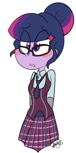 Size: 727x1452 | Tagged: safe, artist:befishproductions, derpibooru import, sci-twi, twilight sparkle, equestria girls, friendship games, adorkable, clothes, crystal prep academy uniform, cute, dork, female, school uniform, signature, simple background, solo, transparent background, twiabetes