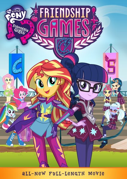 Size: 1528x2157 | Tagged: safe, derpibooru import, official, fluttershy, indigo zap, pinkie pie, rainbow dash, sci-twi, sour sweet, sugarcoat, sunset shimmer, twilight sparkle, equestria girls, friendship games, canterlot high, cover, crystal prep academy, crystal prep shadowbolts, dvd cover, equestria girls logo, poster, wondercolts