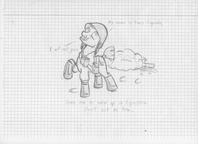 Size: 1024x744 | Tagged: artist:sighoovestrong, crossover, derpibooru import, drawing, graph paper, monochrome, painis cupcake, questionable, soldier, team fortress 2, traditional art