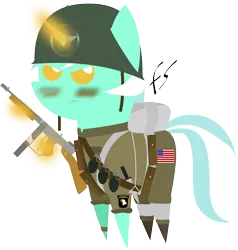 Size: 5600x5875 | Tagged: absurd resolution, airborne, artist:facelesssoles, clothes, derpibooru import, grenade, gun, helmet, knife, lyra heartstrings, military, paratrooper, pointy ponies, safe, soldier, solo, tommy gun, uniform, united states, weapon, world war ii