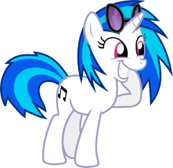 Size: 5912x5769 | Tagged: safe, artist:jaybugjimmies, derpibooru import, vinyl scratch, pony, unicorn, absurd resolution, cute, cutie mark, female, grin, hooves, horn, mare, simple background, smiling, solo, sunglasses, teeth, transparent background, vector, vinylbetes