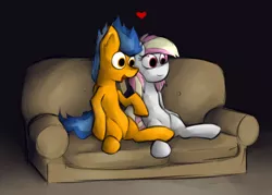 Size: 2160x1547 | Tagged: artist:marsminer, couch, couple, derpibooru import, heart, movie, oc, oc:frostburn, oc:rainy skies, safe, together, unofficial characters only, watching