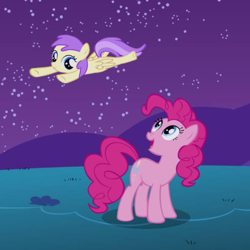 Size: 512x512 | Tagged: 4chan, alula, artist:ilonis, artist:quasdar, derpibooru import, edit, flying, night, pinkie pie, pluto, princess erroria, pun, safe, screencap