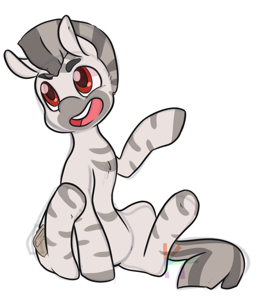 Size: 1280x1482 | Tagged: artist:kittentoots, derpibooru import, fake cutie mark, oc, oc:mcmiag, red eyes, safe, solo, sticky note, unofficial characters only, zebra