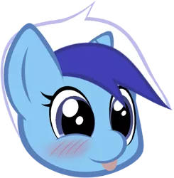 Size: 643x655 | Tagged: safe, artist:paragonaj, derpibooru import, minuette, blushing, cute, disembodied head, head, simple background, solo, tongue out, transparent background