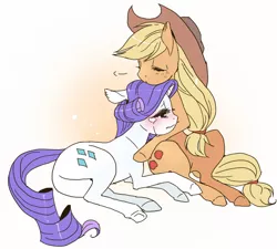 Size: 730x656 | Tagged: safe, artist:pasikon, derpibooru import, applejack, rarity, earth pony, pony, unicorn, comforting, female, lesbian, mare, rarijack, shipping