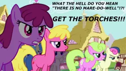 Size: 1000x563 | Tagged: angry mob, berry punch, berryshine, bon bon, cherry berry, daisy, derpibooru import, dizzy twister, edit, edited screencap, flower wishes, fridge horror, lemon hearts, orange swirl, safe, screencap, sunshower raindrops, sweetie drops, the mysterious mare do well