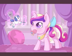 Size: 1280x987 | Tagged: safe, artist:cuddlehooves, derpibooru import, princess cadance, shining armor, pony, :t, baby, baby pony, blushing, bow, cuddlehooves is trying to murder us, cute, cutedance, daaaaaaaaaaaw, diaper, eyes on the prize, foal, hair bow, hnnng, magic, pacifier, playing, plushie, poofy diaper, puffy cheeks, smiling, sword, telekinesis, weapons-grade cute, younger