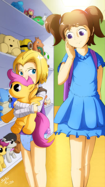 Size: 670x1191 | Tagged: artist:sketchmandl, blastoise, charizard, derpibooru import, despicable me, diaper, diaper fetish, human, minions, octavia melody, plushie, pokémon, questionable, scootaloo, super mario bros., toad (mario bros), venusaur