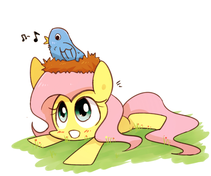 Size: 1200x1000 | Tagged: artist:joycall6, bird, blushing, derpibooru import, fluttershy, nest, safe, solo