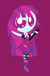 Size: 476x720 | Tagged: safe, artist:kesosofi, derpibooru import, mystery mint, equestria girls, background human, chibi, cute, guitar, looking at you, raised eyebrow, rockstar, smirk, solo, waving