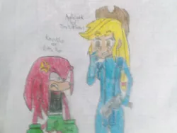 Size: 1024x768 | Tagged: safe, artist:brandonale, derpibooru import, applejack, equestria girls, appleknux, clothes, cosplay, costume, crossover, knuckles the echidna, little mac (punch out), metroid, punch out, sega, sonic the hedgehog, sonic the hedgehog (series), traditional art, zero suit