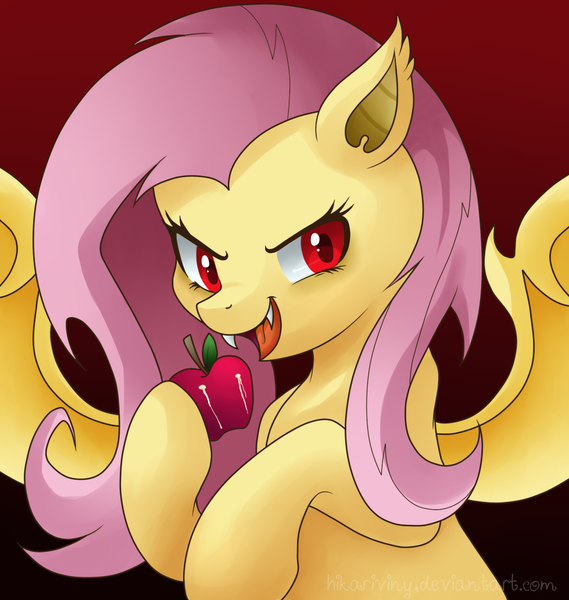 Size: 979x1033 | Tagged: apple, artist:hikariviny, derpibooru import, flutterbat, fluttershy, safe, solo