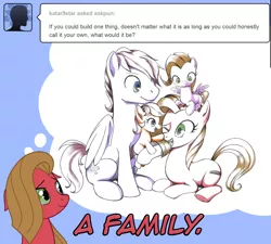 Size: 887x800 | Tagged: safe, artist:gashiboka, derpibooru import, oc, oc:pun, unofficial characters only, earth pony, pegasus, pony, ask pun, ask, colt, family, fantasizing, female, filly, male, mare, offspring, parent:oc:pun, parents:oc x oc, pun, stallion, thought bubble, tumblr