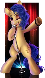 Size: 900x1554 | Tagged: safe, artist:leelah-sama, derpibooru import, oc, unofficial characters only, pony, bipedal, microphone, singing, solo