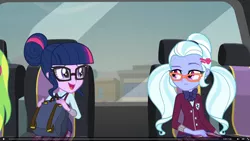 Size: 1920x1080 | Tagged: safe, deleted from derpibooru, derpibooru import, screencap, lemon zest, sci-twi, sugarcoat, twilight sparkle, equestria girls, friendship games, bus