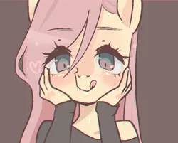 Size: 746x600 | Tagged: safe, artist:marinakirby, derpibooru import, fluttershy, anthro, heart, solo, tongue out, yandere, yandere trance, yandereshy