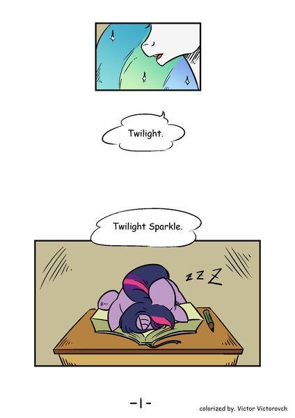 Size: 1024x1449 | Tagged: artist:mrs1989, colored, comic, derpibooru import, filly, filly twilight sparkle, princess celestia, safe, school, sleeping, sleeping in class, spike the messenger, twilight sparkle, zzz