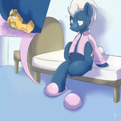 Size: 1280x1280 | Tagged: suggestive, artist:mrrowboat, derpibooru import, oc, oc:ocean serenity, oc:paige, unofficial characters only, earth pony, pegasus, clothes, earth pony oc, giant pegasus, hoof fetish, hooves, micro, pegasus oc, sleepy, slippers, unaware, underhoof, wings