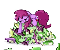 Size: 1500x1260 | Tagged: safe, artist:artguydis, derpibooru import, berry punch, berryshine, earth pony, pony, alcohol, bottle, bottle nest, cute, drunk, eyes closed, female, mare, open mouth, sleeping, sleeping on pile, solo, wine