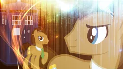 Size: 1024x576 | Tagged: safe, artist:doctorwhoovesart, artist:swaginsk, artist:theevilflashanimator, derpibooru import, edit, doctor whooves, time turner, pony, double, lens flare, male, sonic screwdriver, stallion, tardis, vector, wallpaper, wallpaper edit