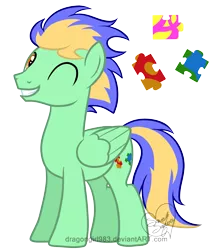 Size: 1993x2300 | Tagged: safe, artist:diigii-doll, derpibooru import, oc, oc:missing piece, unofficial characters only, pegasus, pony, solo, wink