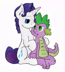 Size: 869x960 | Tagged: artist needed, source needed, safe, derpibooru import, rarity, spike, :o, bedroom eyes, elusive, eye contact, gay, half r63 shipping, hug, imminent kissing, male, rule 63, shipping, sitting, sparity, spelusive