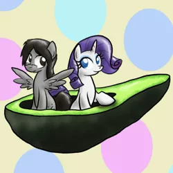 Size: 500x500 | Tagged: safe, artist:paper-pony, derpibooru import, rarity, oc, oc:mortimer hooves, pegasus, pony, unicorn, abstract background, avocado, duo, female, glasses, male, mare, stallion
