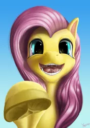 Size: 1024x1448 | Tagged: artist:the1xeno1, derpibooru import, fluttershy, foreshortening, hooves, open mouth, perspective, safe, solo, teeth, uncanny valley, underhoof