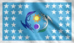 Size: 1024x599 | Tagged: derpibooru import, equestrian flag, flag, moon, princess celestia, princess luna, safe, sun