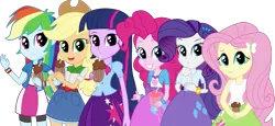 Size: 8660x4000 | Tagged: safe, artist:dcencia, derpibooru import, applejack, fluttershy, pinkie pie, rainbow dash, rarity, twilight sparkle, equestria girls, absurd resolution, cute, drinking, mane six, milkshake, simple background, transparent background, vector