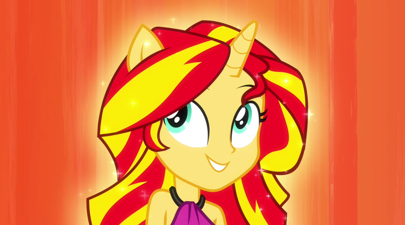 Size: 1280x714 | Tagged: dead source, safe, artist:rivalcat, derpibooru import, edit, edited screencap, screencap, sunset shimmer, equestria girls, rainbow rocks, cropped, horn, ponied up, solo