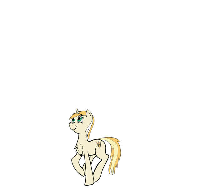 Size: 1800x1600 | Tagged: artist needed, safe, derpibooru import, oc, oc:creme bean, unofficial characters only, pony, unicorn, chest fluff, cute, fluffy, green eyes, looking up, raised hoof, raised leg, smiling, solo