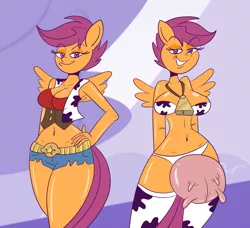 Size: 1975x1800 | Tagged: anthro, armpits, artist:scobionicle99, ass brutalewd, breasts, cow girl, cowgirl, cowprint, cow udder, derpibooru import, female, hand on hip, looking at you, pegasus, scootaloo, solo, solo female, suggestive, udder, wide hips