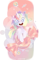 Size: 1241x1920 | Tagged: artist:starrypon, candy, derpibooru import, looking at you, oc, oc:sugar pastel, open mouth, safe, solo, unofficial characters only