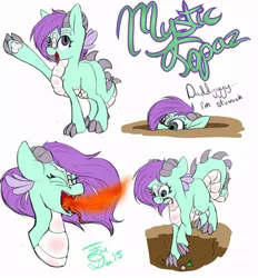 Size: 862x927 | Tagged: artist:farewelldecency, derpibooru import, dracony, hybrid, interspecies offspring, oc, oc:mystic topaz, offspring, parent:rarity, parent:spike, parents:sparity, safe, unofficial characters only