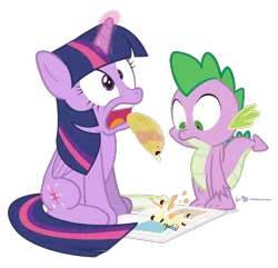 Size: 810x780 | Tagged: safe, artist:dm29, derpibooru import, spike, twilight sparkle, twilight sparkle (alicorn), alicorn, pony, book, duo, female, mare, messy eating, quesadilla, simple background, that pony sure does love books, they're just so cheesy, this will end in laughs, this will end in tears, transparent background, you dun goofed