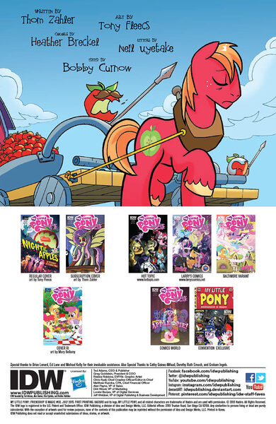 Size: 900x1384 | Tagged: safe, artist:tonyfleecs, derpibooru import, idw, big macintosh, mustachioed apple, earth pony, pony, night of the living apples, spoiler:comic, spoiler:comic32, apple, catapult, living apple, male, official comic, preview, spear, stallion, weapon