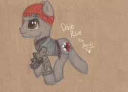 Size: 1227x883 | Tagged: safe, artist:lovela-in-love, derpibooru import, ponified, earth pony, pony, beanie, clothes, crossover, delsin rowe, hat, infamous, infamous second son, solo, traditional art