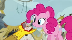 Size: 1280x720 | Tagged: safe, derpibooru import, edit, edited screencap, screencap, gilda, pinkie pie, gryphon, the lost treasure of griffonstone, cute, female, gildapie, lesbian, marriage proposal, shipping, wedding ring