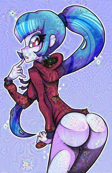 Size: 640x986 | Tagged: questionable, artist:kaliptro, derpibooru import, edit, sonata dusk, equestria girls, ass, bottomless, clothes, deepdream, female, hoodie, looking at you, looking back, ponytail, solo, solo female, sonata donk