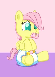 Size: 883x1248 | Tagged: safe, artist:artiecanvas, derpibooru import, fluttershy, pony, artiecanvas is trying to murder us, baby, baby pony, babyshy, cute, diaper, foal, pacifier, poofy diaper, puffy cheeks, shyabetes, sitting, solo, younger