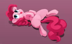 Size: 4000x2482 | Tagged: safe, artist:dimfann, derpibooru import, pinkie pie, :p, belly, chest fluff, cute, diapinkes, ear fluff, featureless crotch, fluffy, leg fluff, looking up, on back, ponk, smiling, solo, tongue out