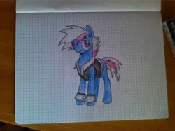 Size: 1280x959 | Tagged: artist:gamplym, blue, blue coat, clothes, colored, derpibooru import, drawing, graph paper, jacket, oc, oc:gamerton, safe, shirt, solo, traditional art, unofficial characters only