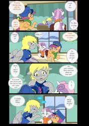 Size: 1600x2262 | Tagged: safe, artist:jeremy3, derpibooru import, derpy hooves, scootaloo, sweetie belle, pegasus, pony, comic:quest for apple bloom, clothes, comic, crying, feels, female, hospital, i just don't know what went wrong, mare, scarf
