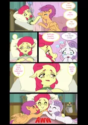 Size: 1600x2262 | Tagged: safe, artist:jeremy3, derpibooru import, apple bloom, scootaloo, sweetie belle, pony, comic:quest for apple bloom, comic, crying, cute, cutie mark crusaders, hospital, hug, iv drip, sick