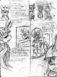 Size: 900x1214 | Tagged: artist:bylisboa, comic, comic:equestria divided, derpibooru import, equestria divided, house moon and star, monochrome, oc, oc:father mckenzie, oc:sister goldenhair, safe, unofficial characters only