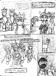 Size: 1525x2057 | Tagged: artist:bylisboa, comic, comic:equestria divided, derpibooru import, equestria divided, house moon and star, implied rarity, monochrome, oc, oc:father mckenzie, safe, twilight sparkle