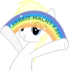 Size: 3004x3100 | Tagged: arbeit macht frei, artist:accu, aryanbetes, auschwitz, cute, derpibooru import, germany, happy, /mlp/, /mlpol/, oc, oc:aryanne, /pol/, rainbow, safe, sign, simple background, smiling, solo, spread legs, transparent background, unofficial characters only, vector